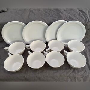 12 Vintage Texas Ware 8 White Coffee Cups 4 White Melamine Saucers Plate Dallas